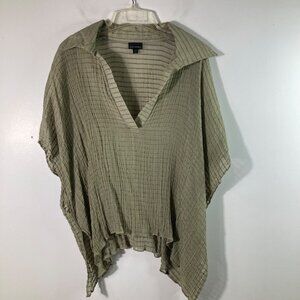 Womens Coco + Carmen Lagenlook Poncho Boxy‎ Top Embroidered Green OS Viscose